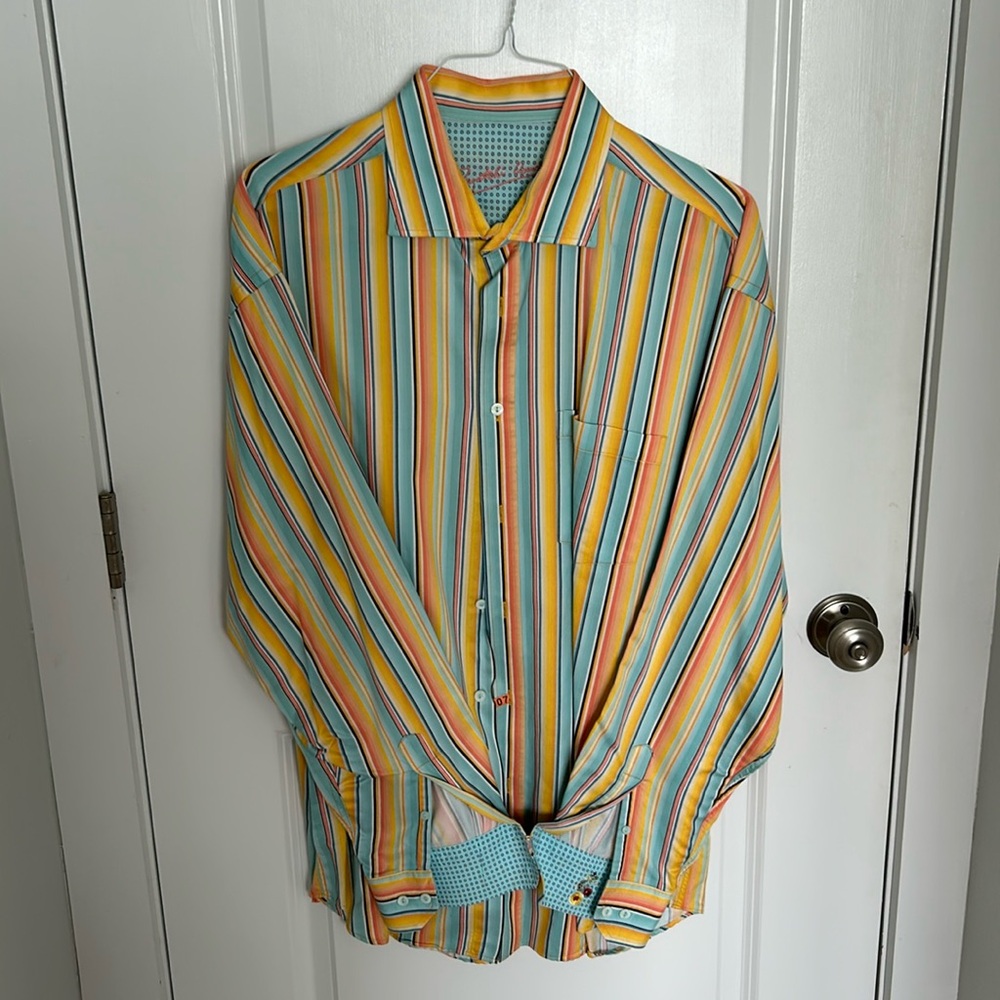 Bugatchi Uomo Shaped Striped Men’s Dress Button Shirt